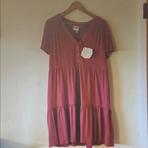 Knox Rose Wine Red Tiered Short Sleeve Midi Dress